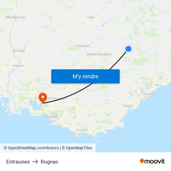 Entraunes to Rognac map