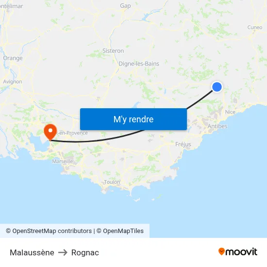 Malaussène to Rognac map