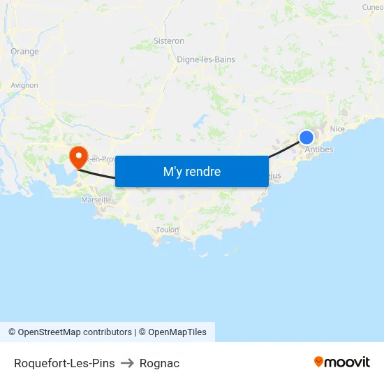 Roquefort-Les-Pins to Rognac map