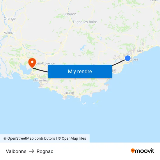Valbonne to Rognac map