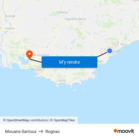 Mouans-Sartoux to Rognac map