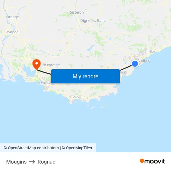 Mougins to Rognac map