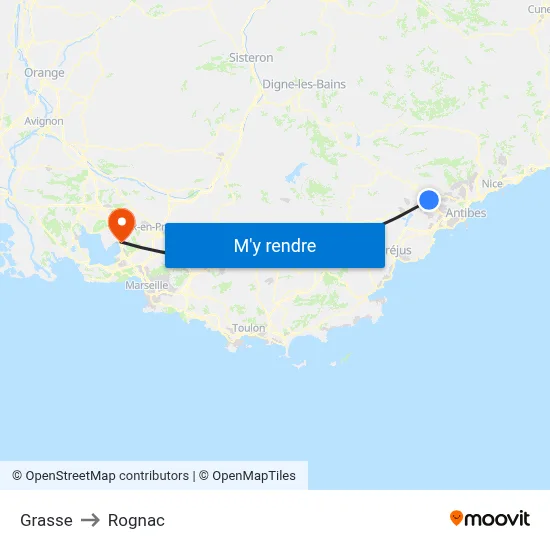 Grasse to Rognac map