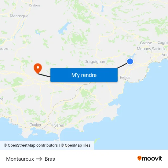 Montauroux to Bras map