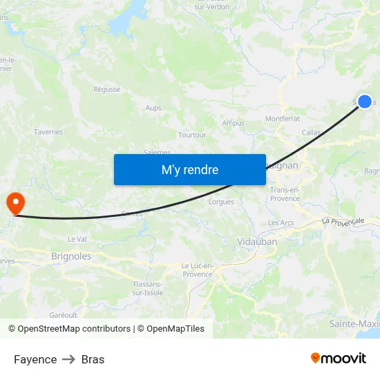 Fayence to Bras map