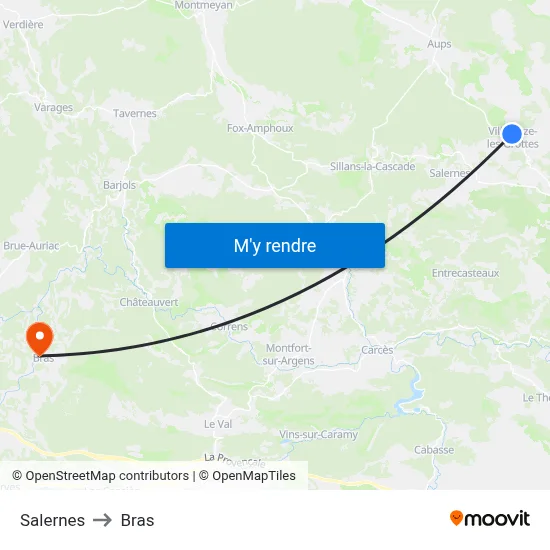 Salernes to Bras map