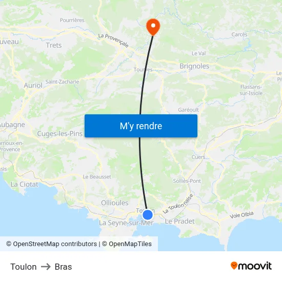 Toulon to Bras map