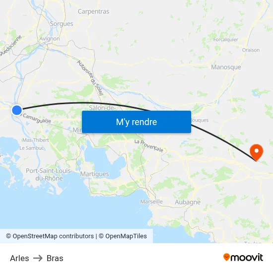 Arles to Bras map