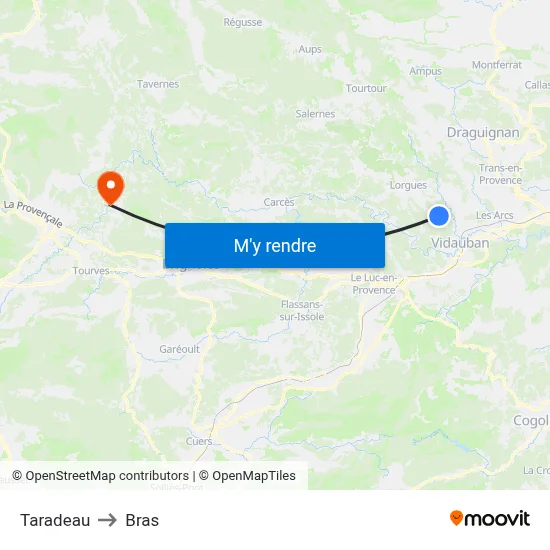 Taradeau to Bras map