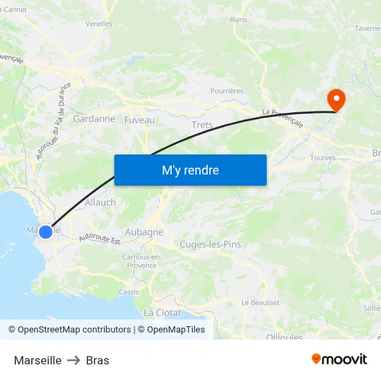 Marseille to Bras map