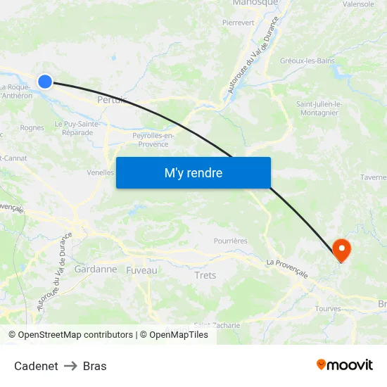 Cadenet to Bras map