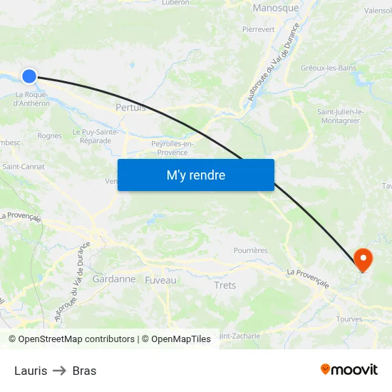 Lauris to Bras map