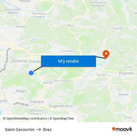Saint-Savournin to Bras map