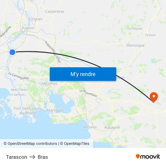 Tarascon to Bras map