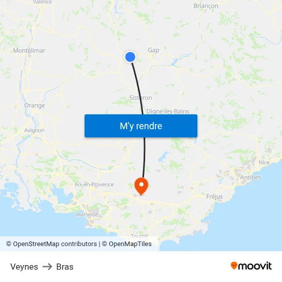 Veynes to Bras map