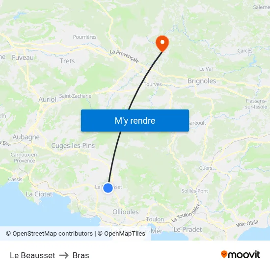 Le Beausset to Bras map