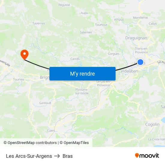 Les Arcs-Sur-Argens to Bras map