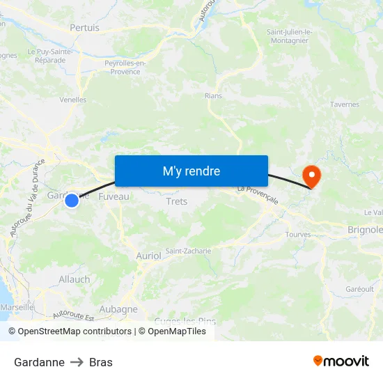 Gardanne to Bras map
