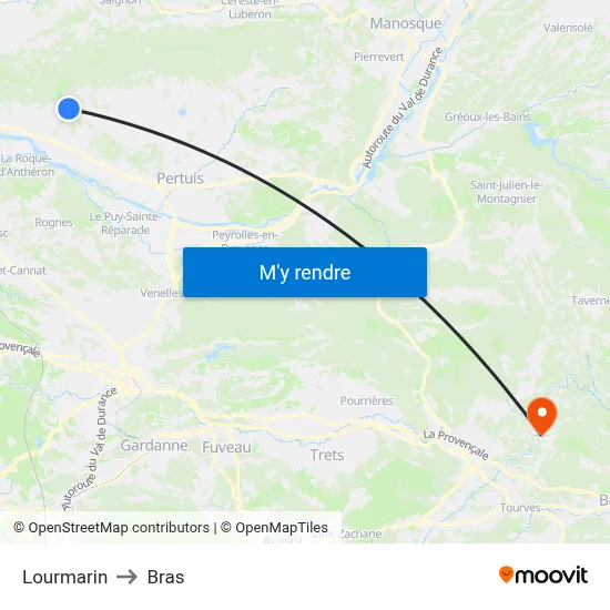 Lourmarin to Bras map