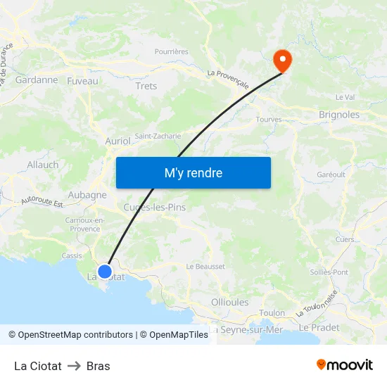 La Ciotat to Bras map