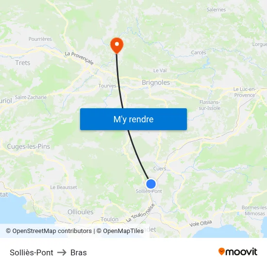 Solliès-Pont to Bras map