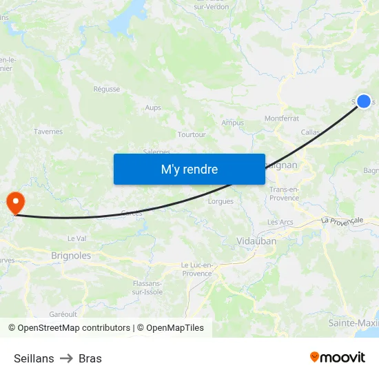 Seillans to Bras map