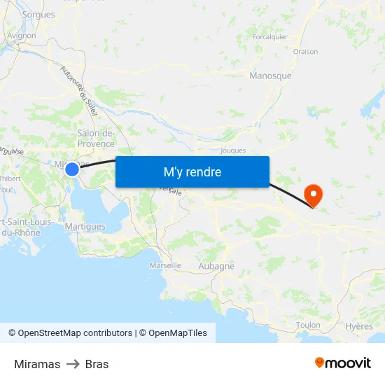 Miramas to Bras map