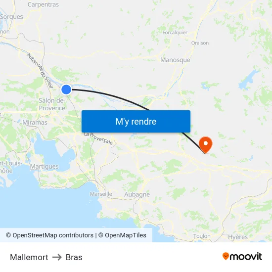 Mallemort to Bras map