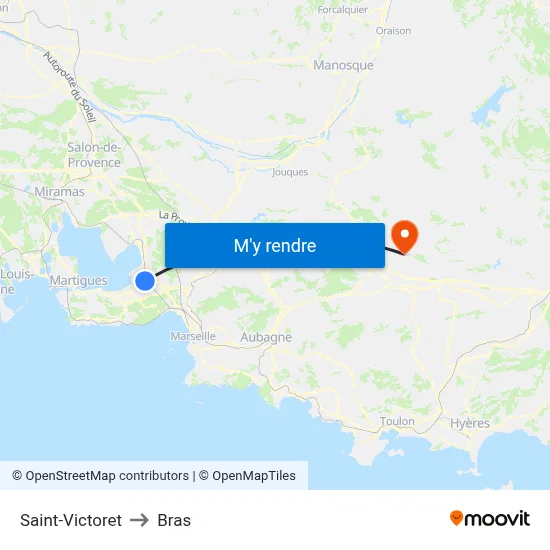 Saint-Victoret to Bras map