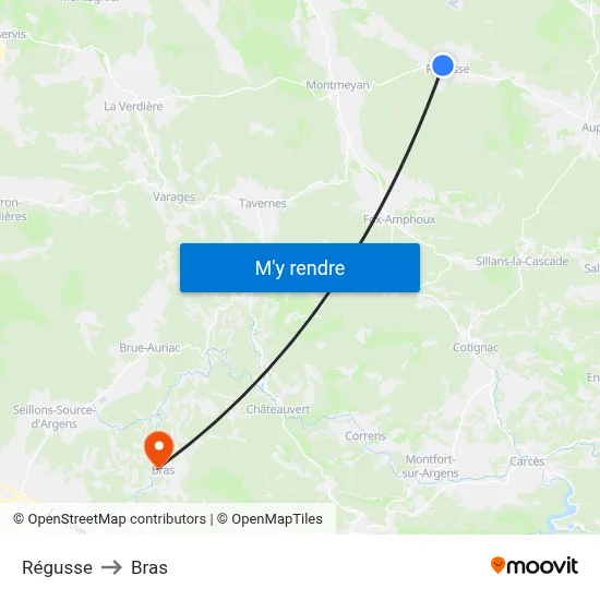 Régusse to Bras map