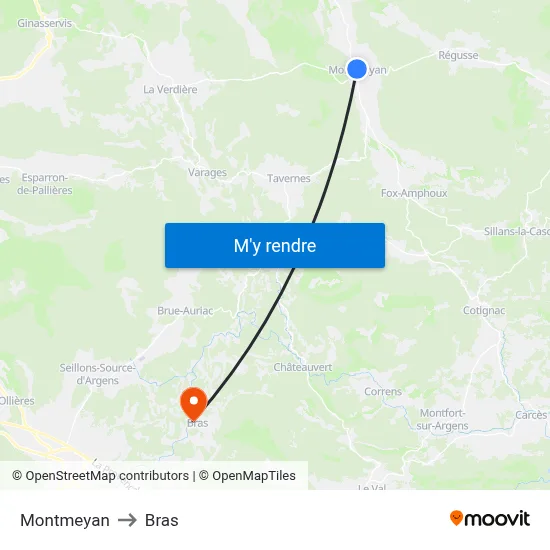 Montmeyan to Bras map