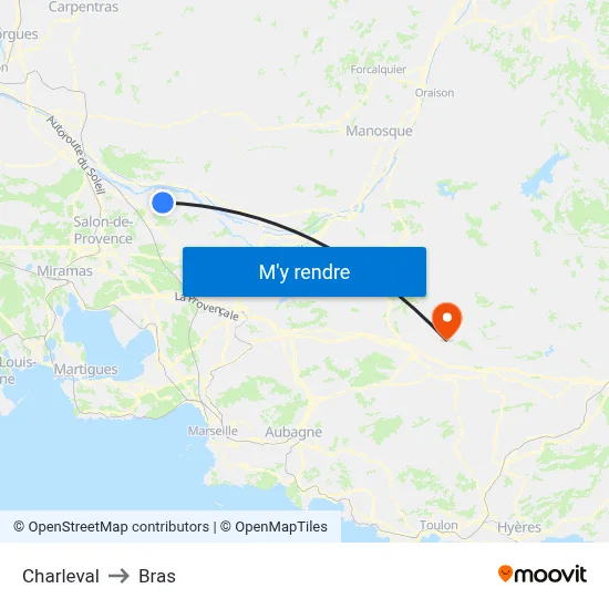 Charleval to Bras map