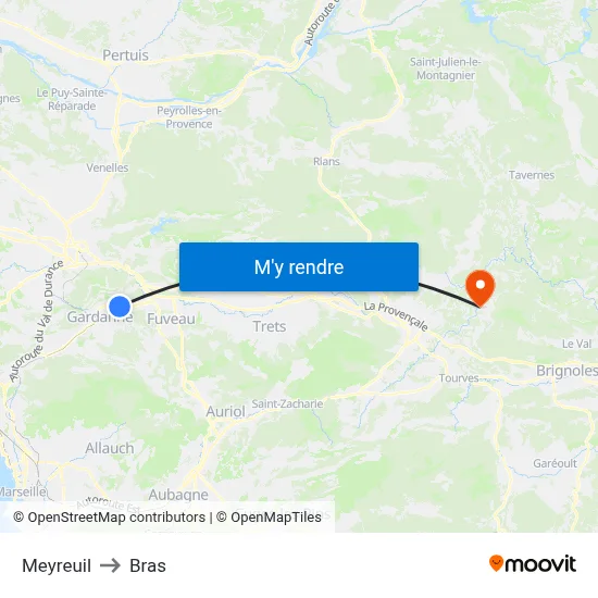 Meyreuil to Bras map