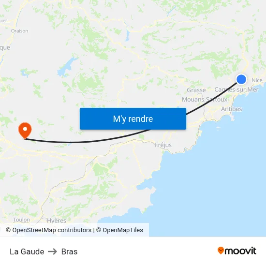 La Gaude to Bras map