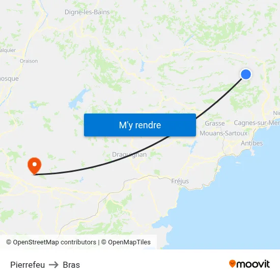 Pierrefeu to Bras map
