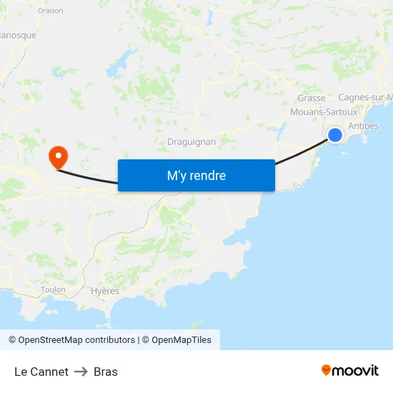 Le Cannet to Bras map
