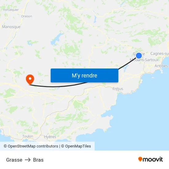 Grasse to Bras map