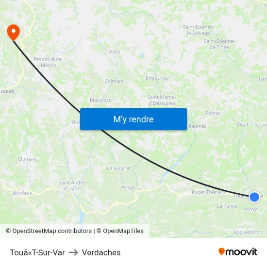 Touã«T-Sur-Var to Verdaches map