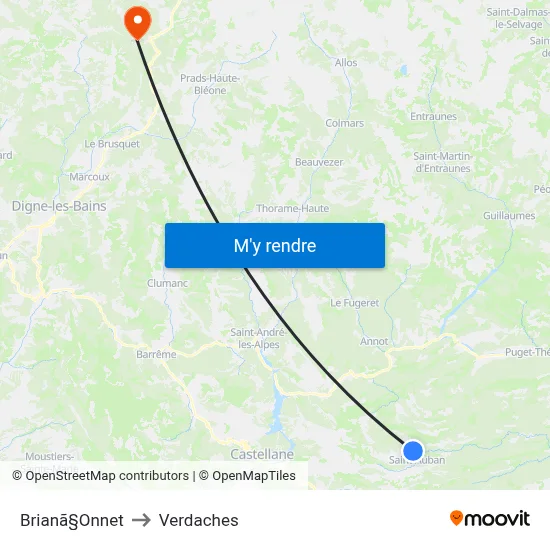 Brianã§Onnet to Verdaches map