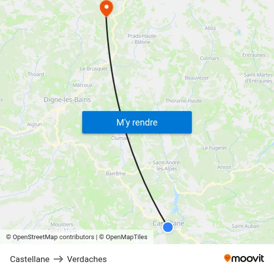 Castellane to Verdaches map