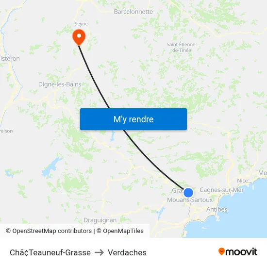Chã¢Teauneuf-Grasse to Verdaches map