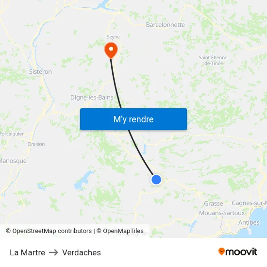 La Martre to Verdaches map