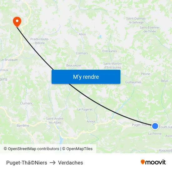 Puget-Thã©Niers to Verdaches map