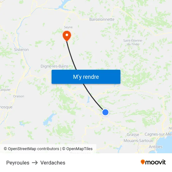 Peyroules to Verdaches map