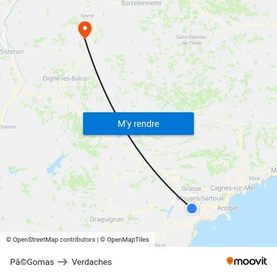 Pã©Gomas to Verdaches map