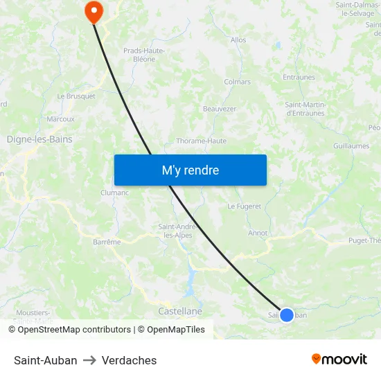 Saint-Auban to Verdaches map