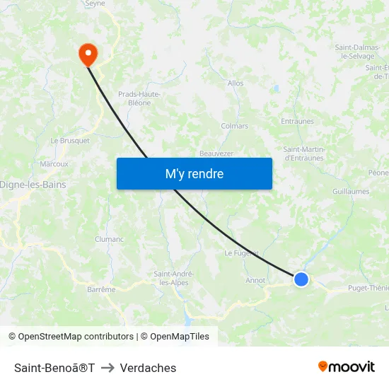 Saint-Benoã®T to Verdaches map