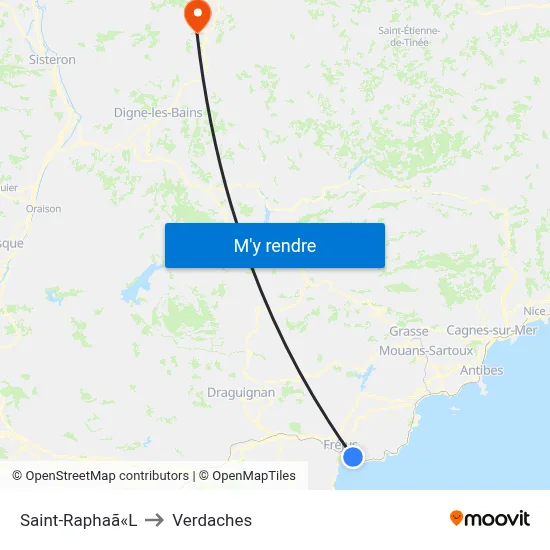 Saint-Raphaã«L to Verdaches map