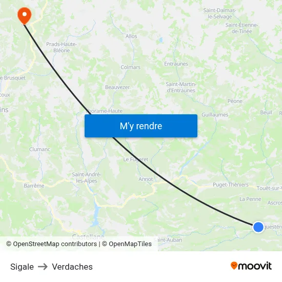 Sigale to Verdaches map