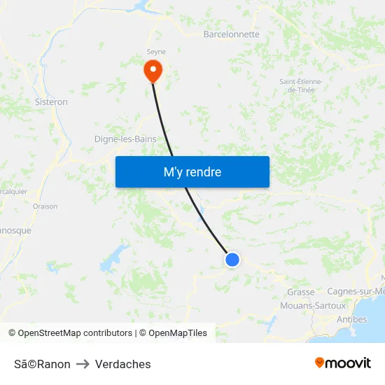 Sã©Ranon to Verdaches map